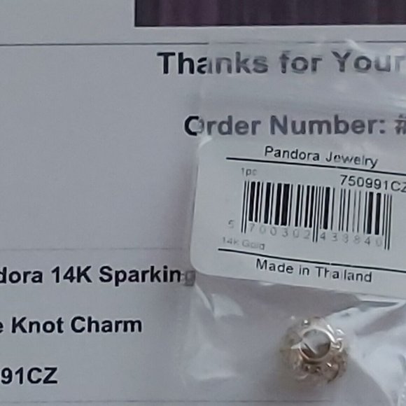 Pandora 14K GOLD  SPARKLING LOVE KNOT CHARM 750991CZ - Picture 10 of 12